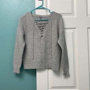 Grey Tie-Up Sweater